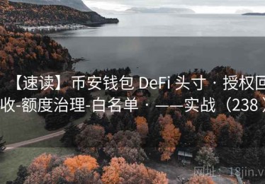 【速读】币安钱包 DeFi 头寸 · 授权回收-额度治理-白名单 · ——实战（238 ）